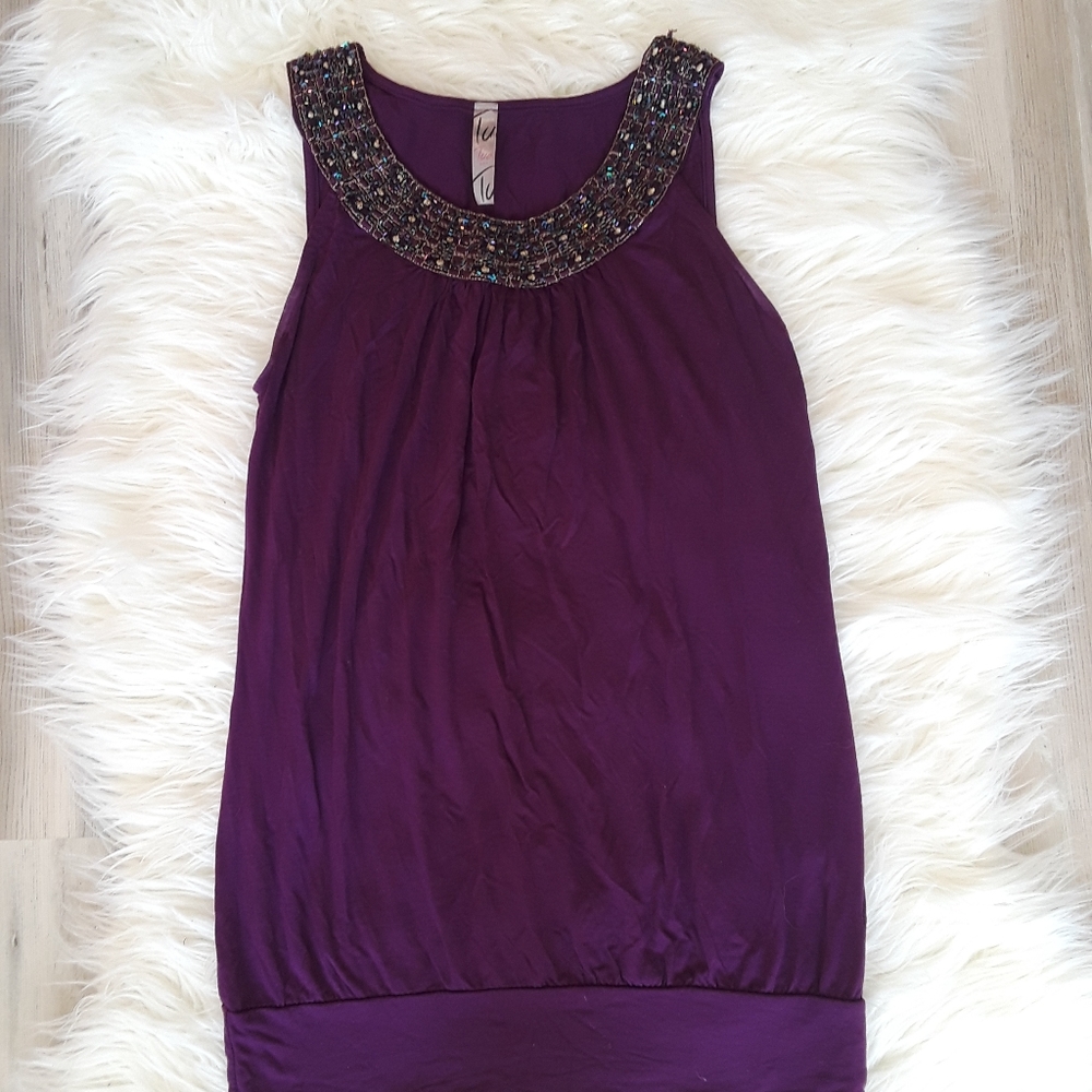 TUA Purple Iridescent Bling Neckline Tank